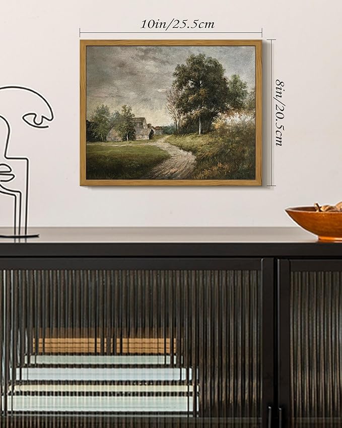 SHENIFY Vintage Landscape Framed Wall Art Rustic Cottage Countryside Farmhouse Decor Retro Painting for Kitchen Living Room Bedroom Bathroom - 8x10in Natural Framed
