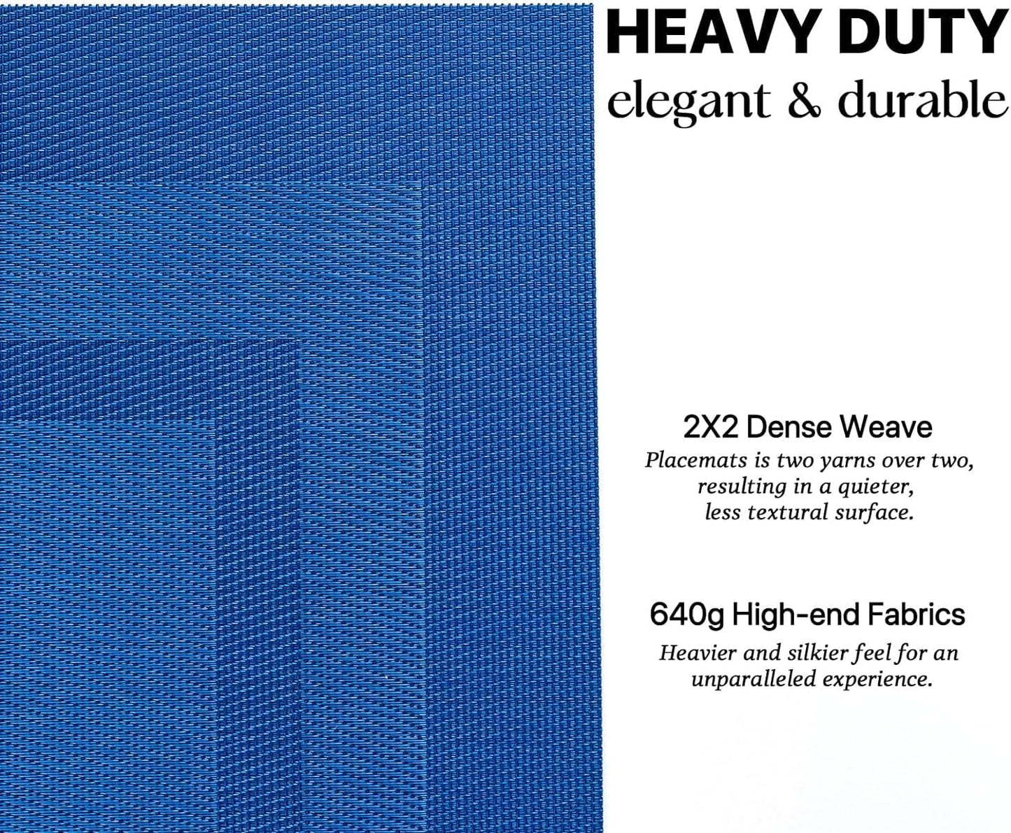 LEXMORE PlaceMats Set of 12 Vinyl/Plastic Woven Place Mats for Kitchen Table Indoor/Outdoor Washable PlaceMat Wipeable Dining Table Mats(Navy Cube)
