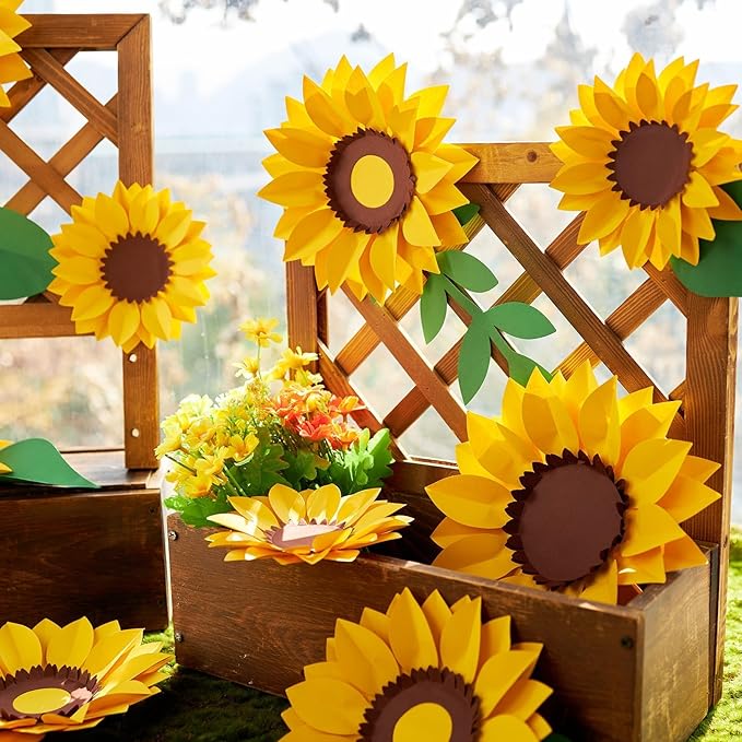 SUNBEAUTY Sunflower Paper Flower Decorations for Wall Giant Artificial Sunflowers Classroom Decor Bulletin Board Decoration Large 3D Paper Flowers Hanging for Wedding Baby Shower Tea Party