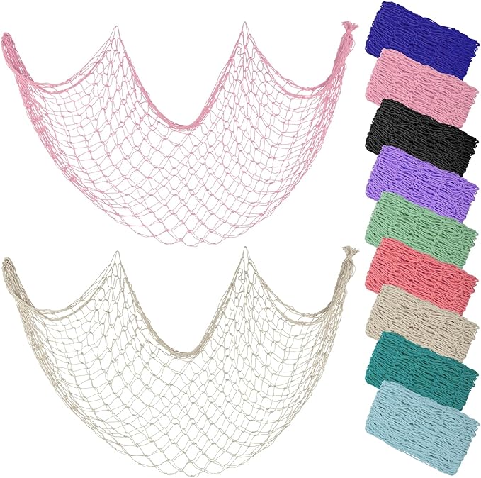 ZUEXT Fishing Nets Light Pink/Beige 80x40 Inch, 2PCS Picture Fish Netting Decor, Cotton Mermaid Net for Hawaiian Nautical Beach Party, Fishnet Photo Display, Sea Themed FishNet Decor Balloon Net
