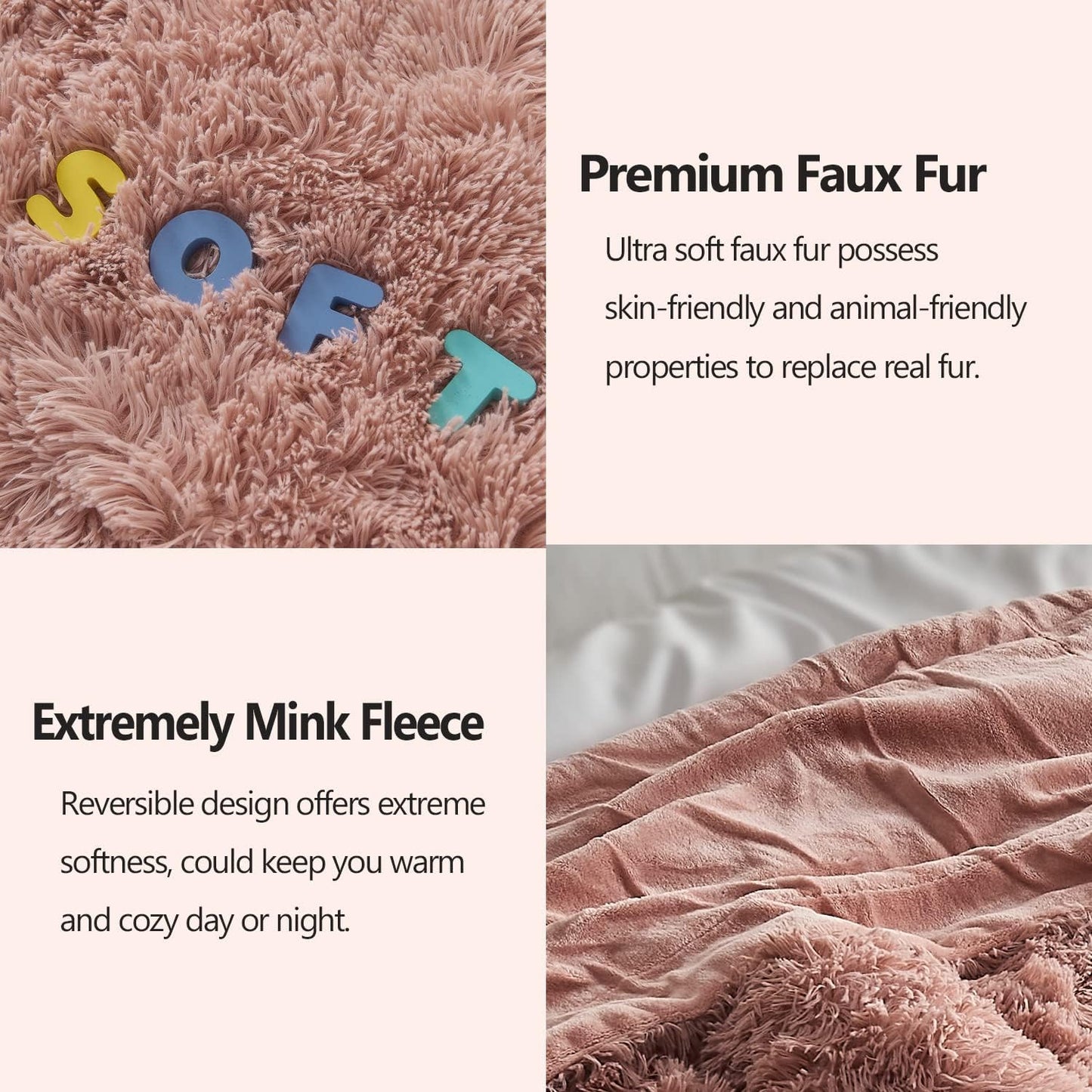 GONAAP Fuzzy Faux Fur Throw Blanket Pink Super Soft Cozy Plush Fuzzy Shaggy Blanket for Couch Sofa Bed (Pink, Throw(50"x60"))