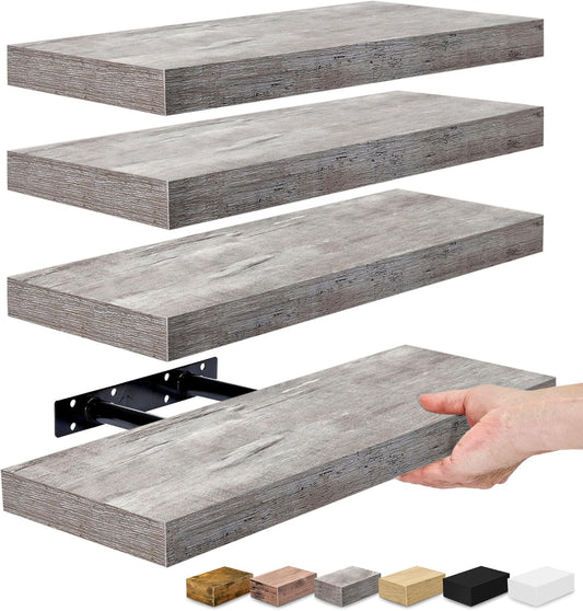 Sorbus Floating Shelves for Wall, Bathroom Shelves Wall Mounted for Kitchen, Bedroom, Living Room, Bathroom Storage, Over Toilet, Hanging Book Shelf for Wall Home Decor (Gray, 4 Pack)