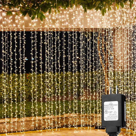 Solhice LED Curtain Lights Outdoor 40ft x10ft, 800 LED Plug in Hanging String Lights Indoor, Christmas Twinkle Lights Backdrop for Outside Backyard Patio Wedding Décor, Warm White (Not Connectable)