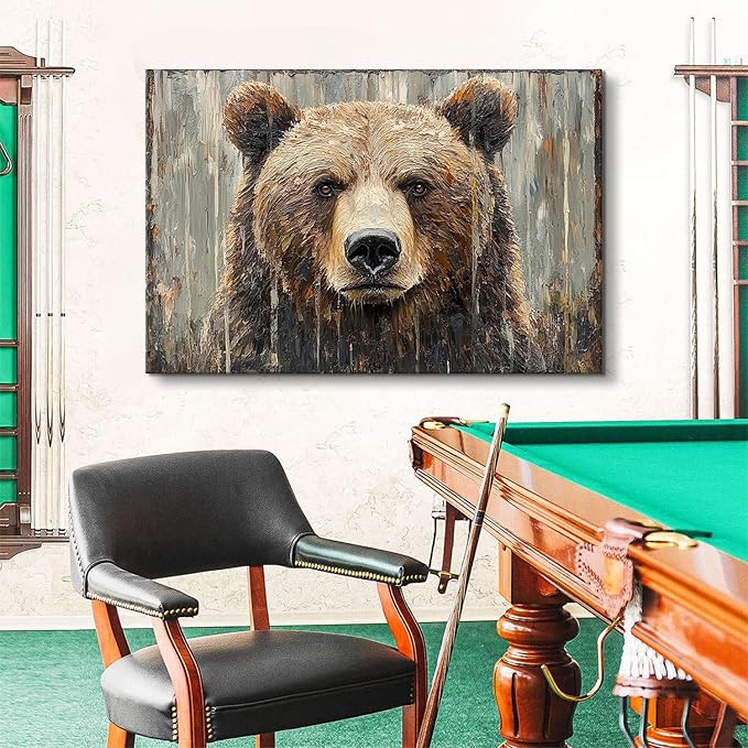 Farmhouse Wall Decor Bear Wall Art Funny Animal Painting Rustic Animal Heads Canvas Prints Nature Wildlife Portrait Pictures Modern Artwork for Kid Bedroom Living Room Home Decoration 32x48"