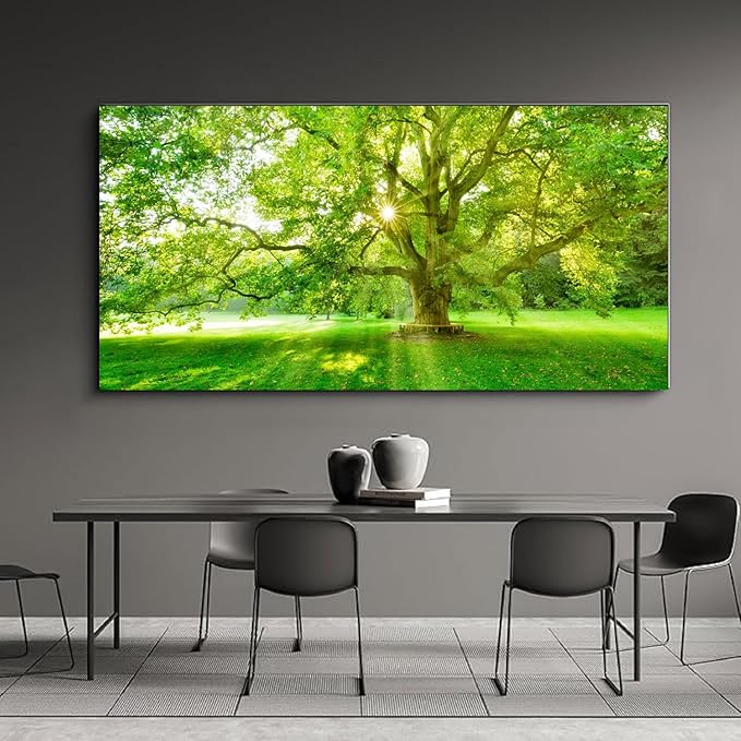 Bamdeya Large Wall Art Forest Picture Trees Canvas paintings Green Room Decor Sunrise Landscape Wall Art Nature Scenery Poster prints Bedroom Living Room Wall Decor Modern Home Decorations