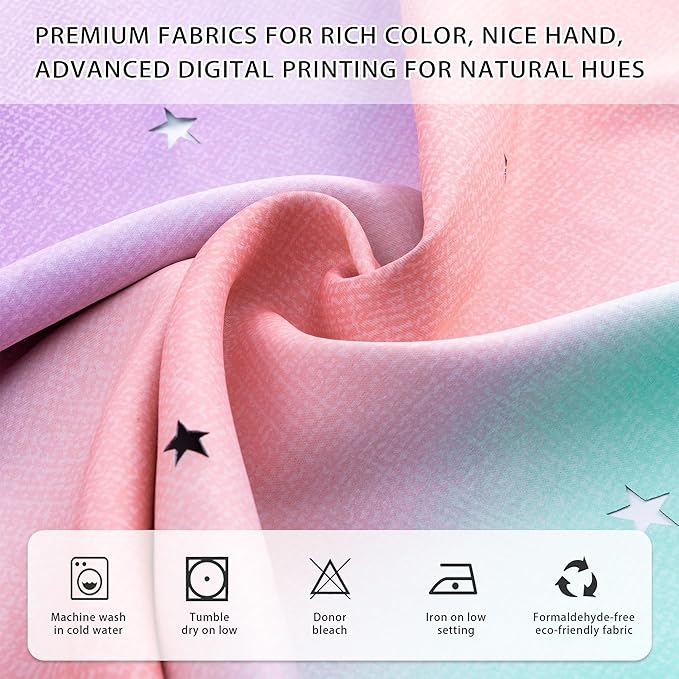 XiDi Girls Blackout Curtains 108 Inches Long for Bedroom, Room Darkening Grommet Window Ombre Curtains 2 Panels, Kids Unicorn Princess Theme Decor Colorful Rainbow Design Pink Purple Green 42W x 108L