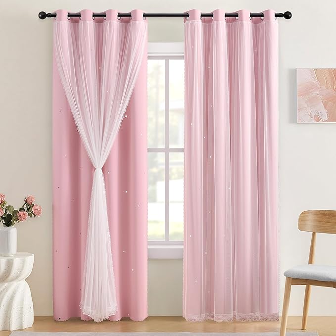 XiDi Pink Curtains for Bedroom, Girls Room Blackout Curtains, Kids Room Darkening Curtains, Light Pink Decor, 1 Panel Light Pink/52/72/1