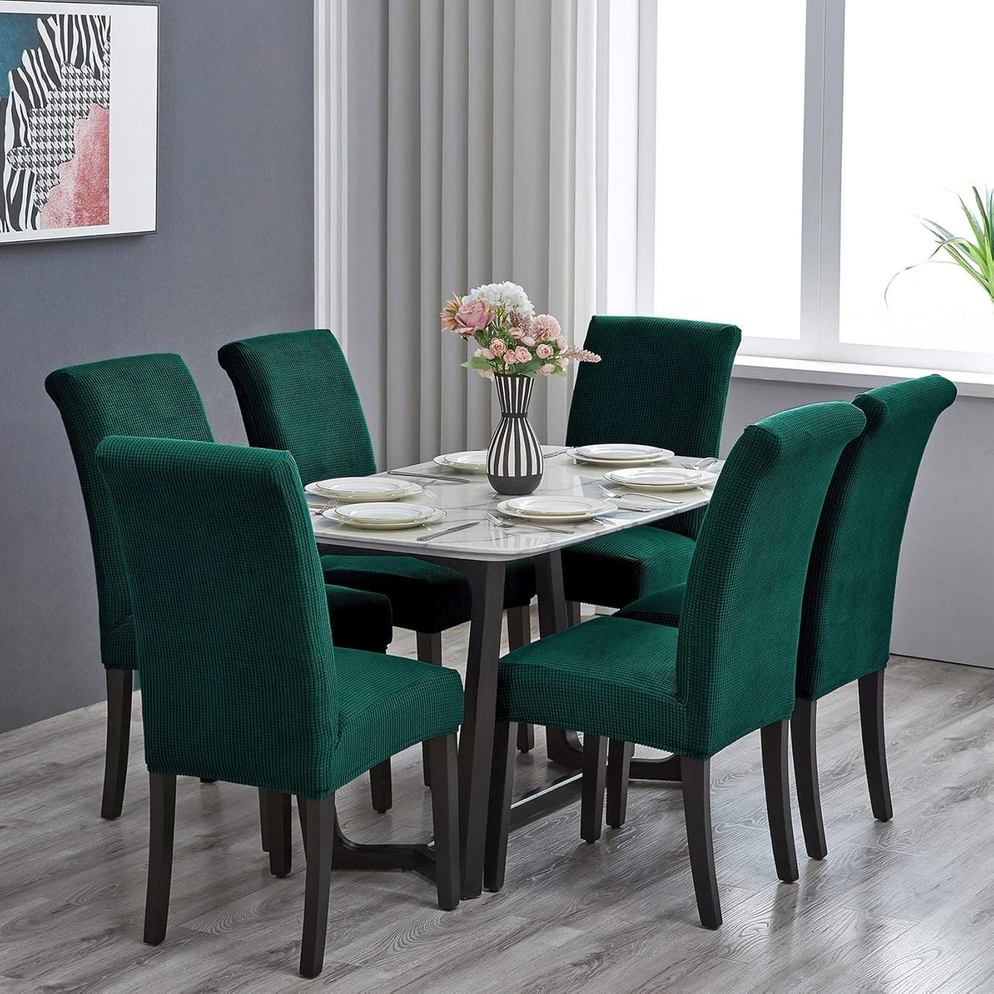 Howhic Chair Covers for Dining Room Set of 2, Stretchy Dining Chair Covers, Textured Jacquard Kitchen Chair Slipcovers, Classy Decor for Home and Banquet (Hunter, 2 Pack)