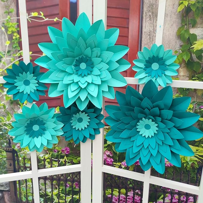 Teal Turquoise Aqua Paper Flower for Floral Wedding Centerpiece Backdrop Hanging Decor Birthday Centerpieces Baby Bridal Shower Pack of 6