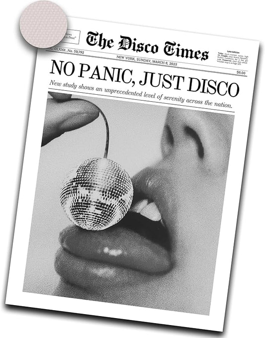iHery Unframed Trendy Disco NewsPaper Wall Art Prints,12x16in Canvas Wall Art Prints,Cherry Disco Ball Headline Poster New York News,Magazine Cover Art Dorm Living Room Home Décor 1Pack