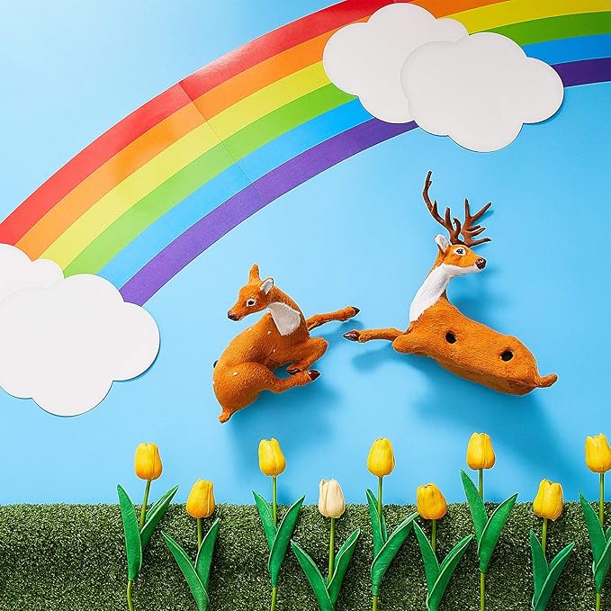 Sumind 10 Pcs Jumbo Rainbow Wall Decal Cardboard Cutouts Bulletin Board Set Paper Cloud with Glue Point Dot Colorful Giant Rainbow Decoration for Girls Birthday Party Backdrop Photobooth Room Decor
