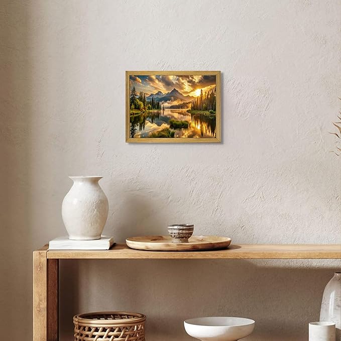 Framed Canvas Wall Art 8x10 Inch, Vintage Landscape Wall Art Decor, Countryside Farmhouse Sunset Landscape Wall Decor, Retro Mountain Vintage Painting Prints for Living Room Bedroom Home Bathroom Decor