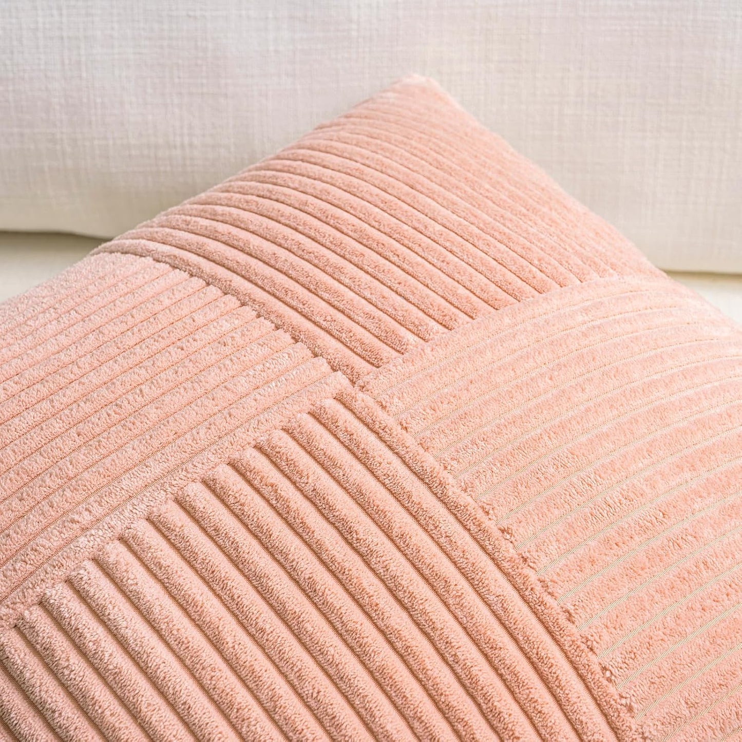 Fancy Homi 2 Packs Peach Decorative Throw Pillow Covers 20x20 Inch for Living Room Couch Bed Sofa, Rustic Farmhouse Boho Home Decor, Soft Corss Corduroy Patchwork Accent Square Cushion Case 50x50 cm