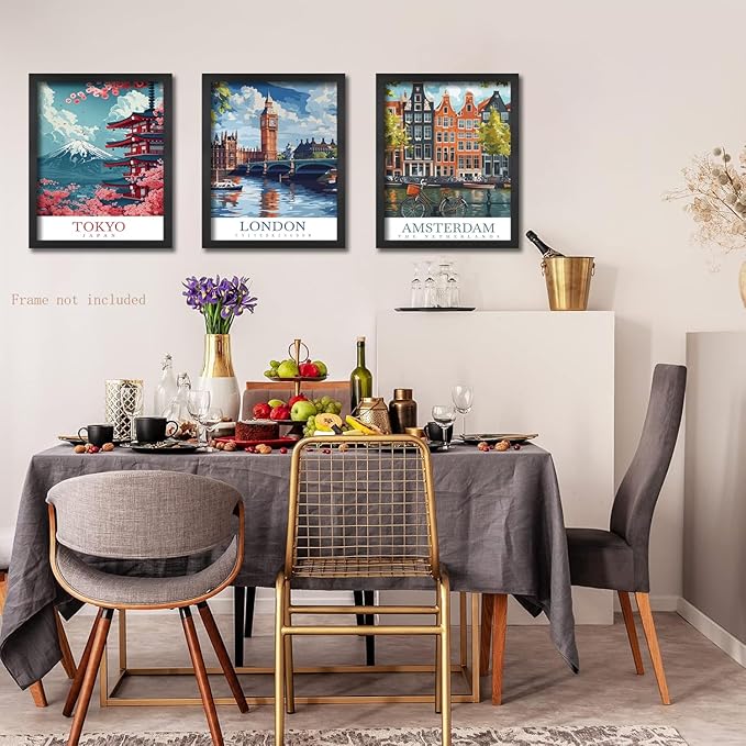 Vintage Travel Cities Posters Wall Art Set of 9,Europe Italy Cities Wall Decor, Trendy Modern The World Travel Canvas Art Prints Painting for Living Room Bedroom Bathroom Home Decor 8x10In Unframed