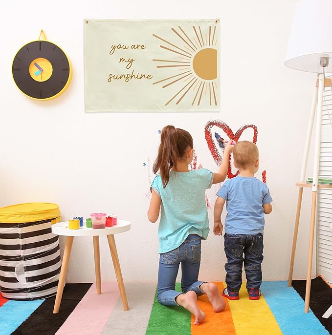 You Are My Sunshine Nursery Canvas Banner -Hanging Rectangular Poster Flag Sign for Baby Boy Girl Kids,Bedroom Reading Room Playroom Decoration, Baby Shower Birthday Christmas Gift