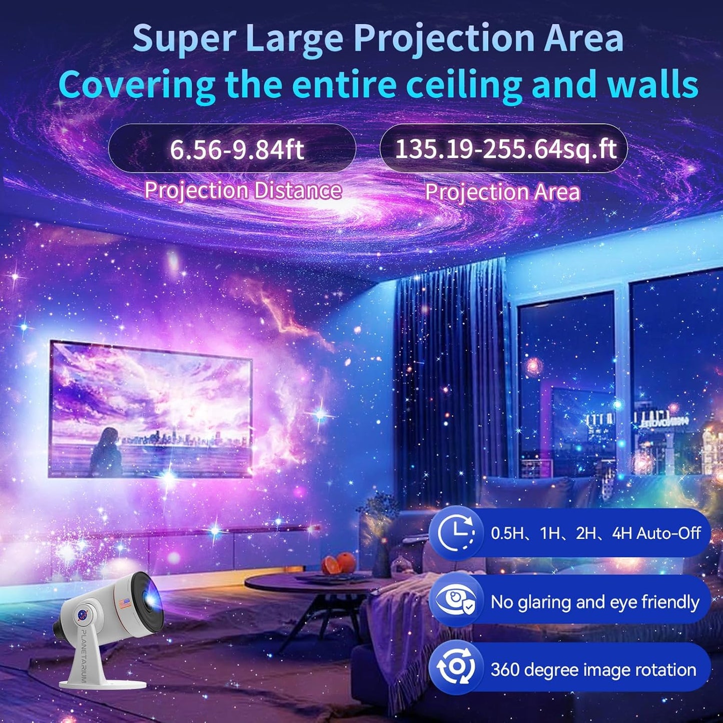 [Newest 8th Gen Planetarium Projector] Galaxy Projector(White), HD Brighter Wider Projection Planetarium Star Projector with 7-Color Night Light Realistic Starry Sky Space Solar System Moon Nebula for Bedroom Ceiling Room Decor