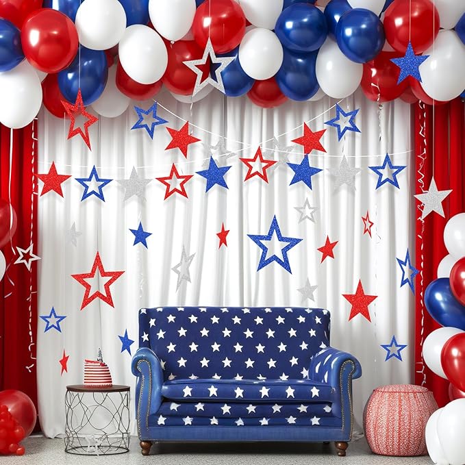 60 Pcs Large American 250th Anniversary Star Cutouts Paper Decorations 3 Sizes 6" 9.8" 10.6" Double Printed Patriotic Star Cardboard Wall Decor for Festival Graduation Party Bulletin Board Decor