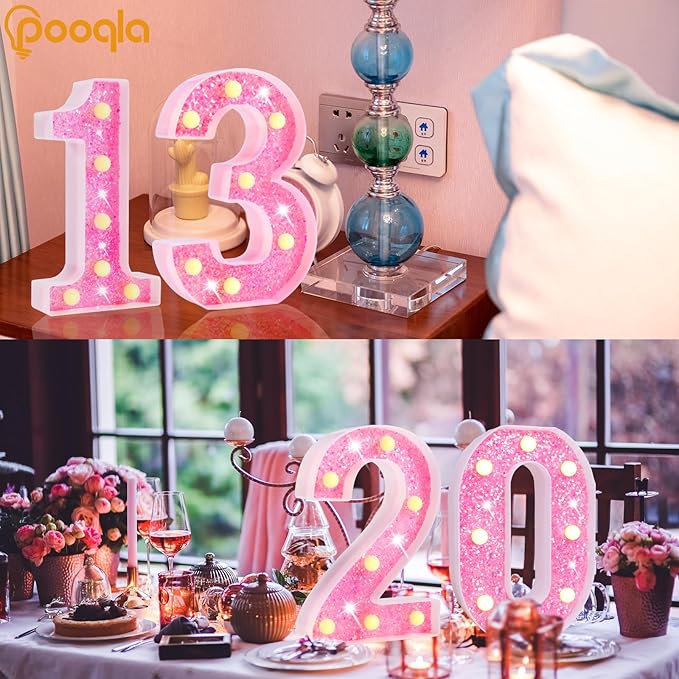 Pooqla 16th Birthday Decorations for Girls, Pink Light Up Numbers for Sweet 16th Birthday, Gift for Girls Party Table Decoration Backdrop Wall Decor for Wedding Anniversary Decor