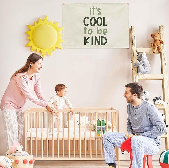 It’s Cool to Be Kind-Canvas Banner Nursery Wall Decor Hanging Rectangular Flag Sign for Baby Boy Girl Kids,Bedroom Reading Room Playroom Door Decoration-Baby Shower Birthday Christmas Gift