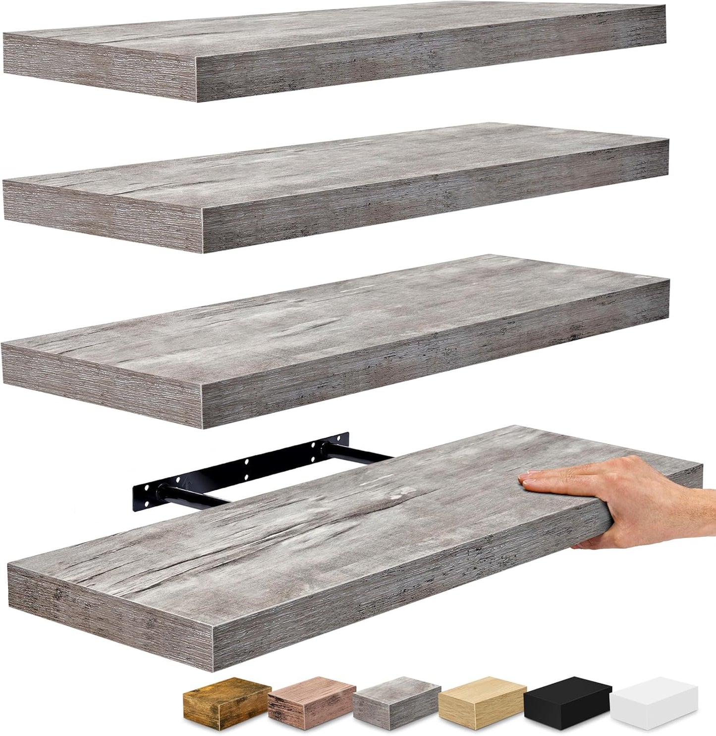 Sorbus Floating Shelves for Wall - 24" Bathroom Shelves, Wall Decor for Bedroom, Kitchen, Living Room, Home Decor & Book Storage - Mounted Floating Shelf with Invisible Brackets (Gray, 4 Pack)