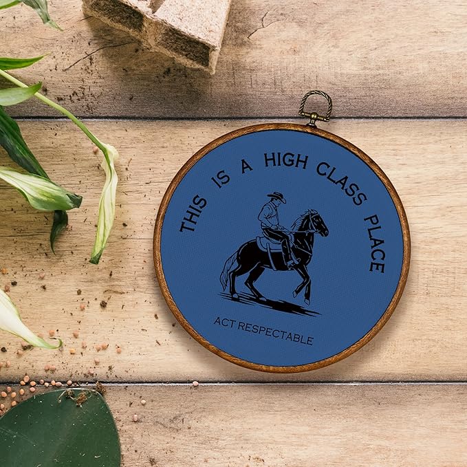 KSDUT Western Cowboy Blue Wall Art Decor - Preppy Trendy Southwestern Wall Art Canvas Frame Hanging Prints, Foyer Entryway Modern Round Wall Decor for Home Dorm Decorations 10"x10"