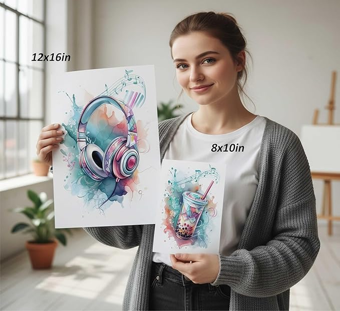 Suvinor 6Pcs Teen Girls Bedroom Canvas Wall Art Blue Preppy Perfume Cosmetics Headphones Painting Picture Wall Decor Music Lover Print Artwork for Girl Bedroom Bathroom Dorm Home Decoration Unframed