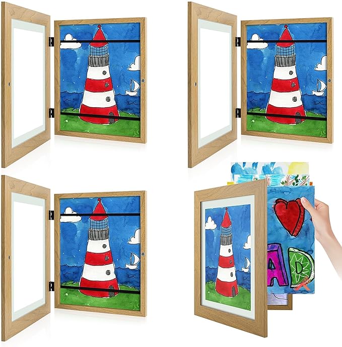 Golden State Art, 8.5x11 Kids Art Frames, Front-Opening Picture Frame Great for Kids Drawings, Artworks, Children Art Projects, Schoolwork, Home or Office (Brown, Set of 4)