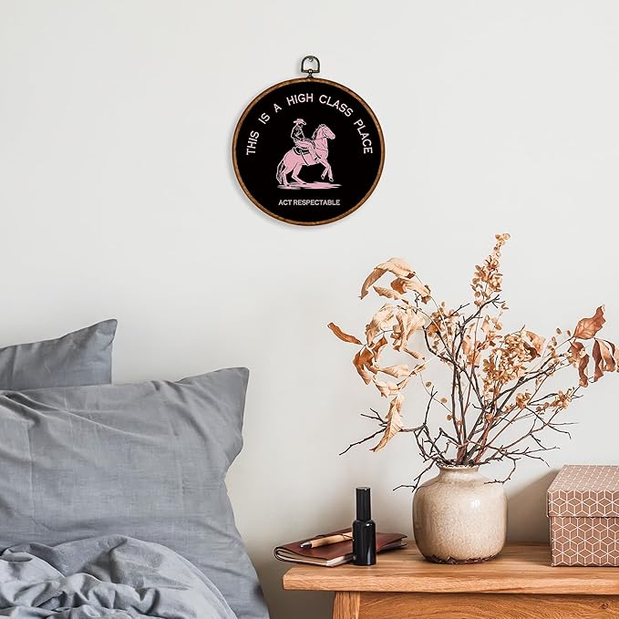KSDUT Western Cowboy Black Pink Wall Art Decor - Preppy Trendy Southwestern Wall Art Canvas Frame Hanging Prints, Foyer Entryway Modern Round Wall Decor for Home Dorm Decorations 10"x10"