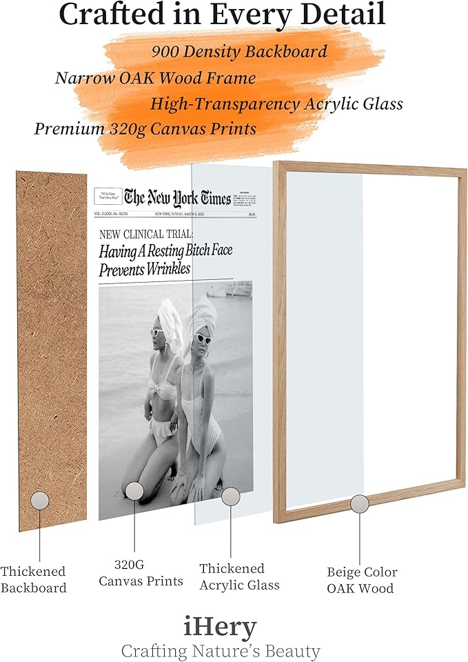 iHery Funny Having A Prevents Wrinkles Framed Trendy Hot Girls NewsPaper Wall Art, Natural OAK Wood 8x10in Canvas Wall Art,Retro Magazine Vintage Bar Cart Living Room Home Décor 1Pack