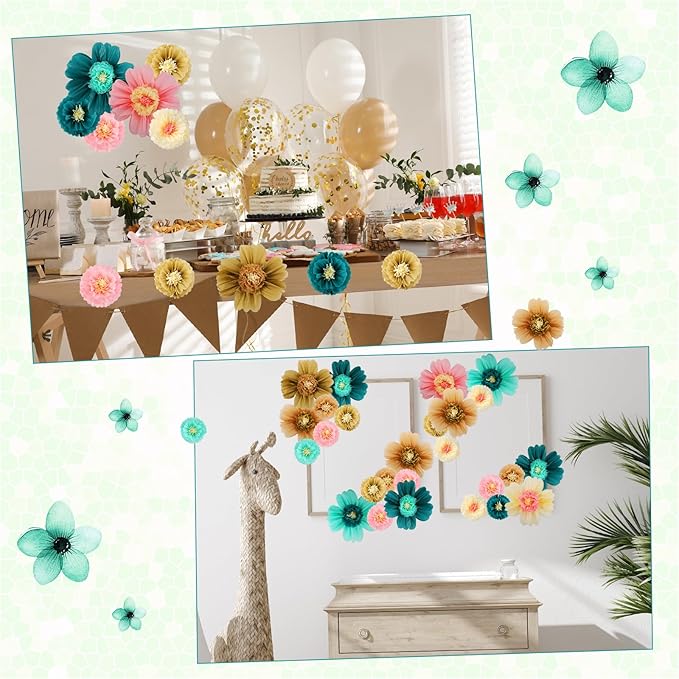Crowye 12 Pcs Large Colorful Tissue Paper Flowers Decorations 20" Giant Fiesta Craft Crepe Paper Flowers for Wall Decor Backdrop Mexican Wedding Birthday Carnival Party (Stylish Color)