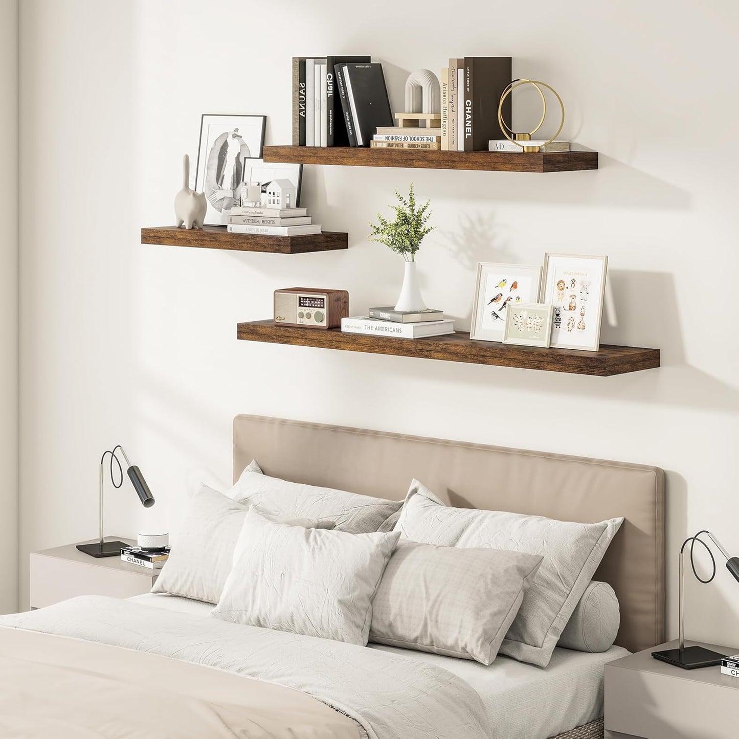 12" Deep Floating Shelves for Wall 48 Inches Long, Heavy Duty Wall Shelves for Bedroom Bathroom Kitchen Laundry Room, Farmhouse Rustic Shelves for Home Decor, 48" X 12" X 2" Set Of 2, Rustic Brown