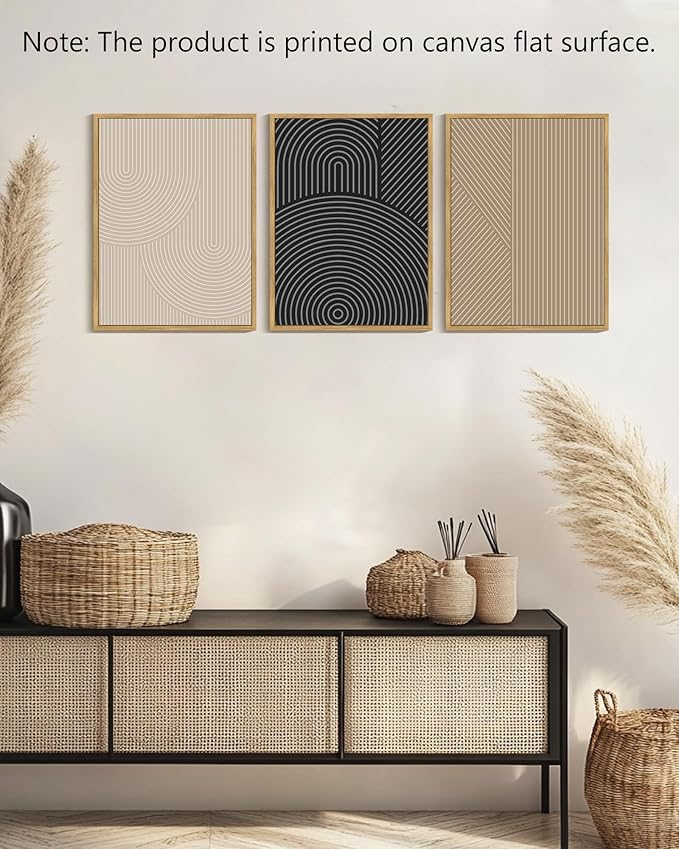 Drsoum Mid-Century Modern Framed Wall Art Minimalist Abstract Boho Neutral Line Wall Decor Geometric Artwork Kitchen Dining Room 12x16in Natural Framed