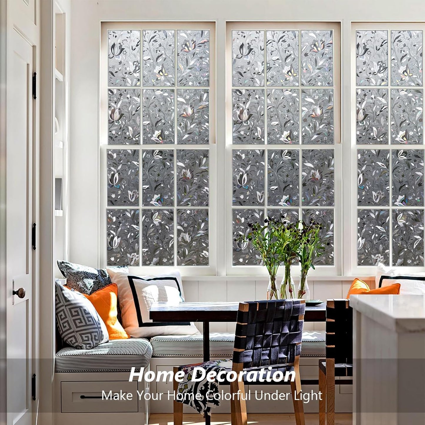 Kromapolis Window Film, Window Privacy Film Frosted, Vinyl Glass Covering, Stained Glass Decorative Film, Static Window Clings, Non-Adhesive (Grayish Black, 29.5 x 78.7 inch)