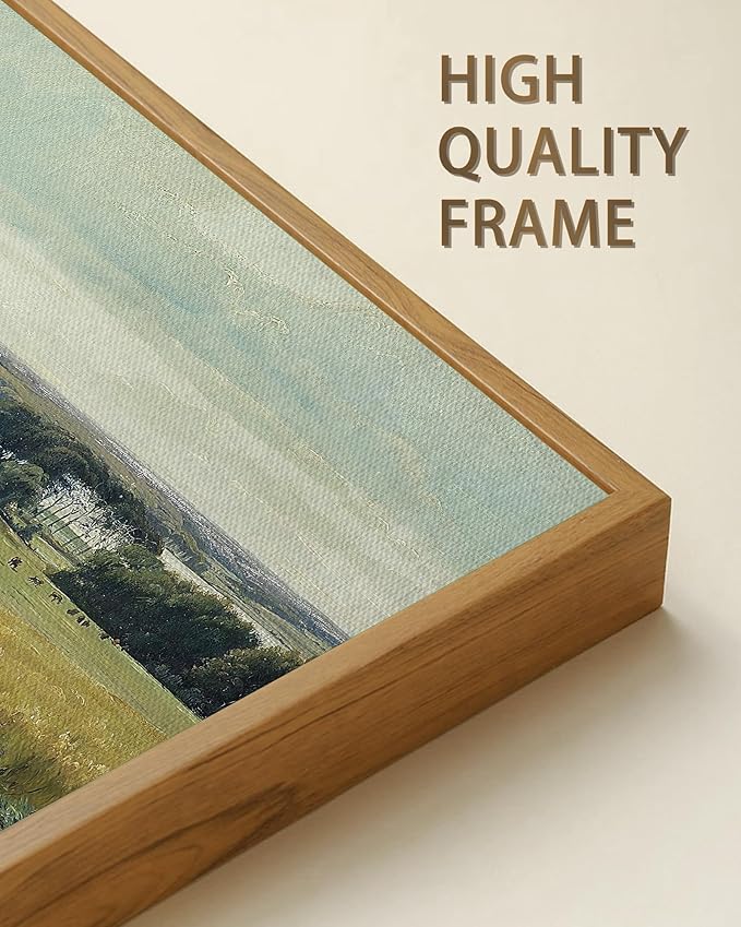SHENIFY Vintage Landscape Framed Wall Art Rustic Countryside Meadow Farmhouse Decor Retro Grassland Painting for Hallway Bedroom Living Room Dining Room - 20x40in Natural Framed