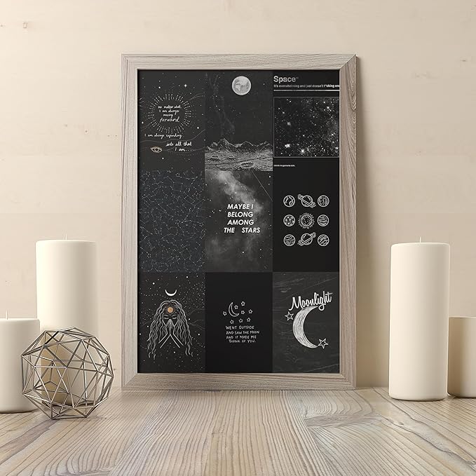 Astronomy Wall Collage Kit Aesthetic Pictures, Moon Stars Photo Collage Kit Dorm Room Decor for Teen Boy Girl, Moonlight Aesthetic Room Decor Photo Collection for Bedroom (50pcs 4x6 inch)