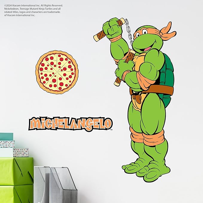 TMNT Teenage Mutant Ninja Turtles Michelangelo Wall Decal - 20" Mikey Orange Vinyl Wall Sticker Bedroom Decorations - Peel and Stick Room Decor