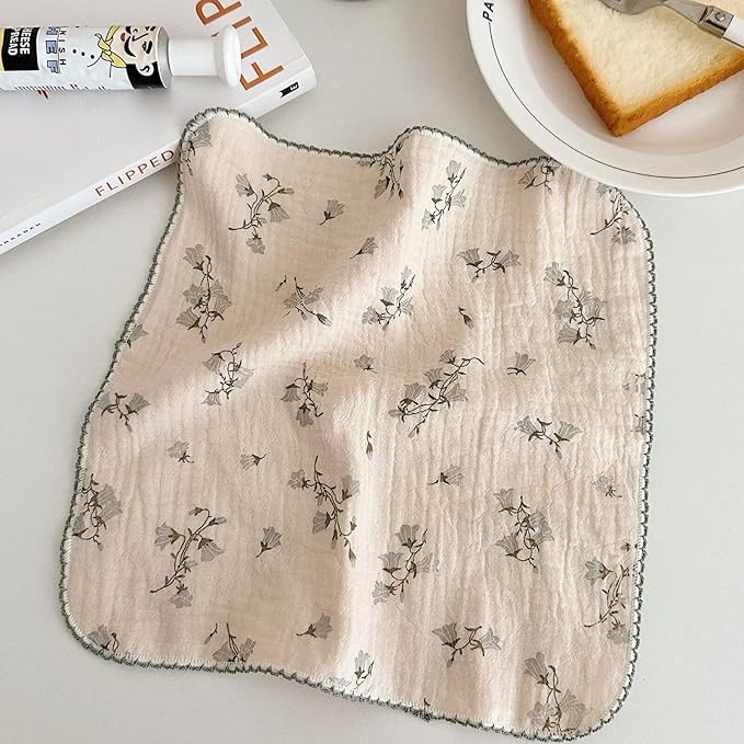 BuLuTu 4 Pack Stylish Dish Cloths Towels for Kitchen Soft Muslin Cotton Wash Cloths High Durability Absorbency Reusable Cleaning Towels with Cute Floral Print, 11x11 Inches