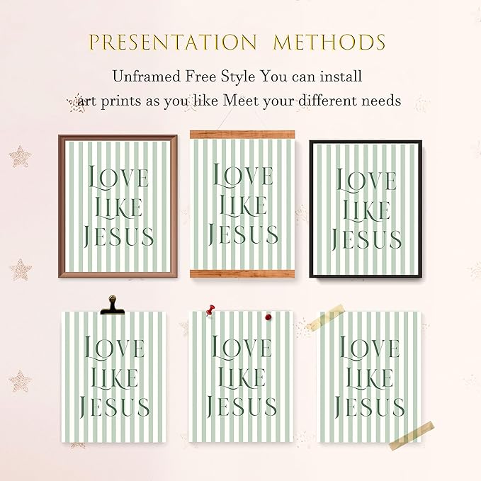 LARTSFRO Coquette Green Bow Jesus Wall Art Decor Posters, Olive Green Bow Christian Room Bedroom Bathroom Dorm Wall Art Decor Aesthetic for College Teen Girls Gifts, Inspirational Bible Verses Bow Wall Decor, 10x8 Inch Set of 4 Bow Pictures(UNFRAMED)