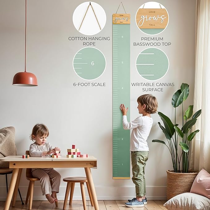 Beautiful Growth Chart for Wall - Cute Height Chart to Easily Track Your Kids' Growth and Milestones - Essential Baby and Toddler Playroom Decor That is Great for Gifting and Creates Lasting Memories