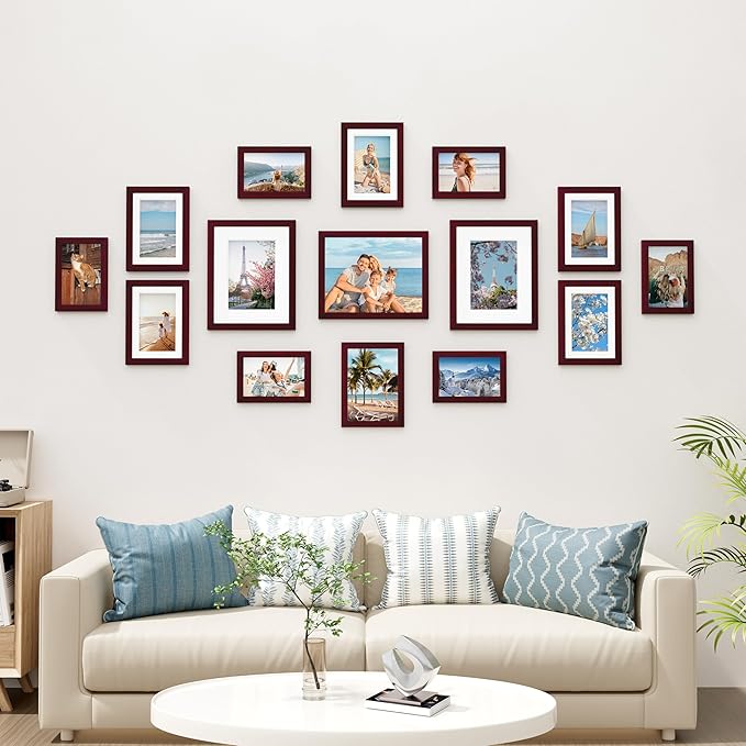 Vittanly 15 Pack Picture Frames Collage Wall Decor for Mounting or Tabletop Display, Gallery Frame Set for Family, Multi Sizes Including 3pcs 8x10, 6pcs 5x7, 6pcs 4x6, Cherry Red