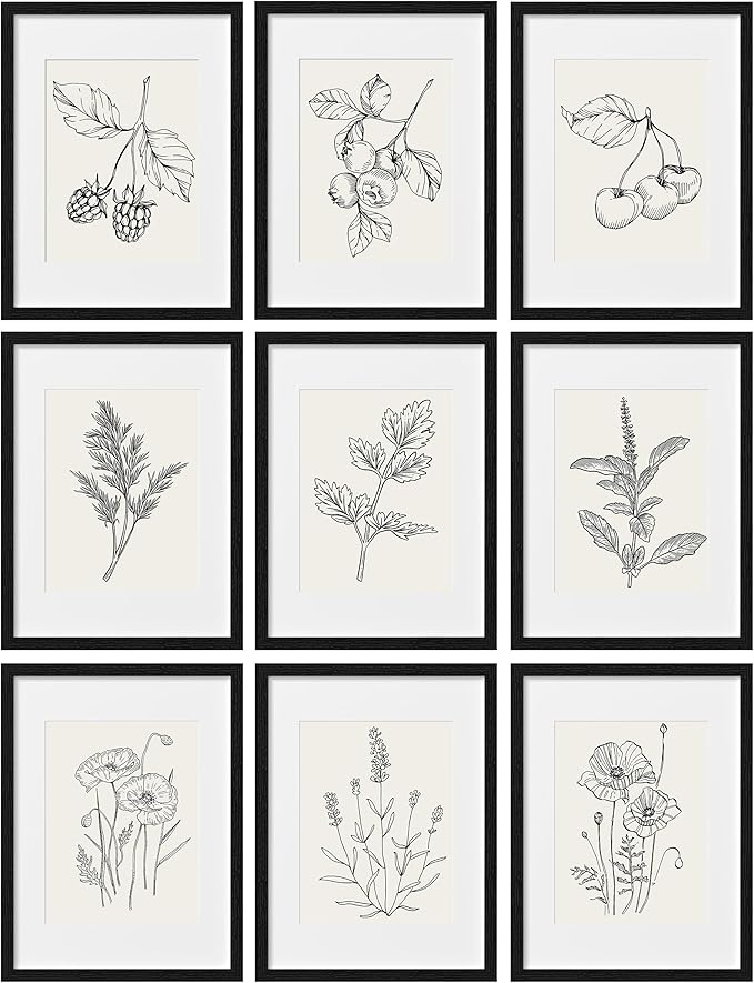 eletecpro 12x16 Picture Frames Set of 9, Classic Gallery Wall Frame Set Displays 8.5x11 Photos with Mat or 12x16 without Mat, Photo Frames Collage Wall Decor, Poster Display for Home Decor, Black