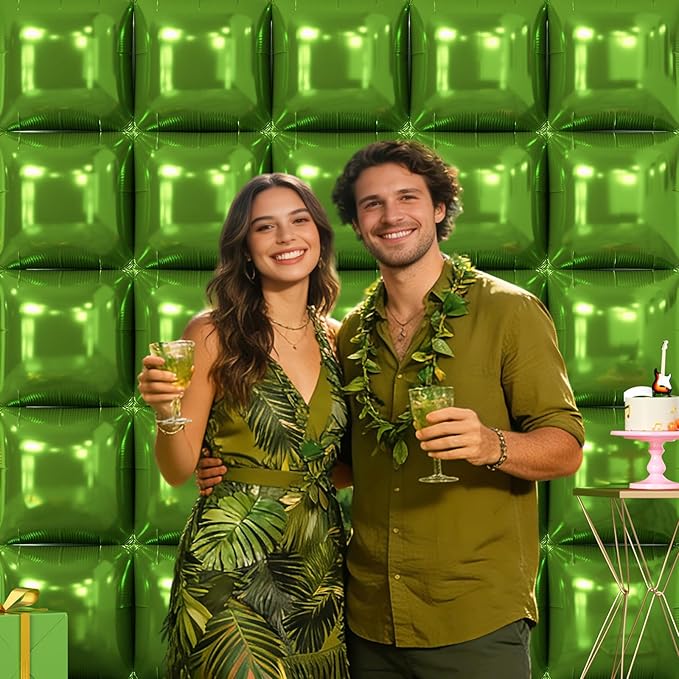 NISOCY 25PCS Olive Green Square Foil Balloons Wall Backdrop Double Sided Dark Green Balloon Arch Kit for Birthday St. Patrick's Day Spring Summer Jungle Christmas Theme Party Decoration