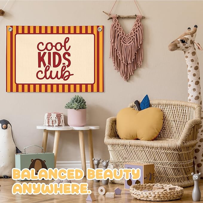 Boys Room Decor,Cool Kids Club Linen Canvas Banner, Orange Striped Wall Hanging,Playroom Decor Wall Flag Banner for Kids Room Nursery Toddler Boy Bedroom Classroom,Baby Shower Gifts 30x20 Inch