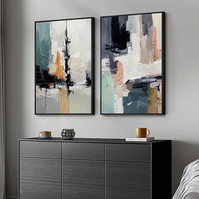 Large Framed Colorful Abstract Wall Art for Living Room, Set of 2 Canvas Prints Paintings Artwork for Walls, Modern Bright Multicolor Pictures for Hallway Bedroom Office Wall Decor 24x36