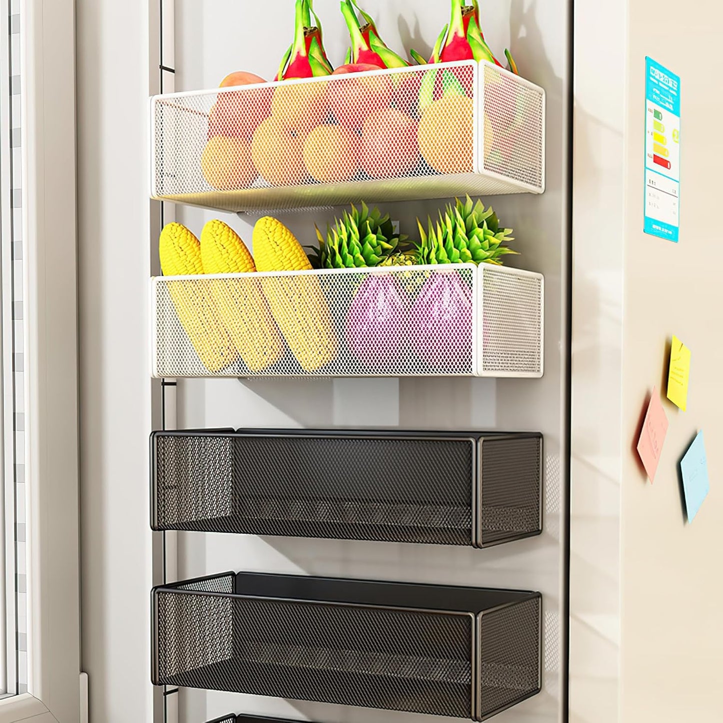 Magnetic Basket Organizer Holder for Fridge Magnetic Storage Bin Box Containers for Refrigerator Whiteboard Classroom (Large, White)