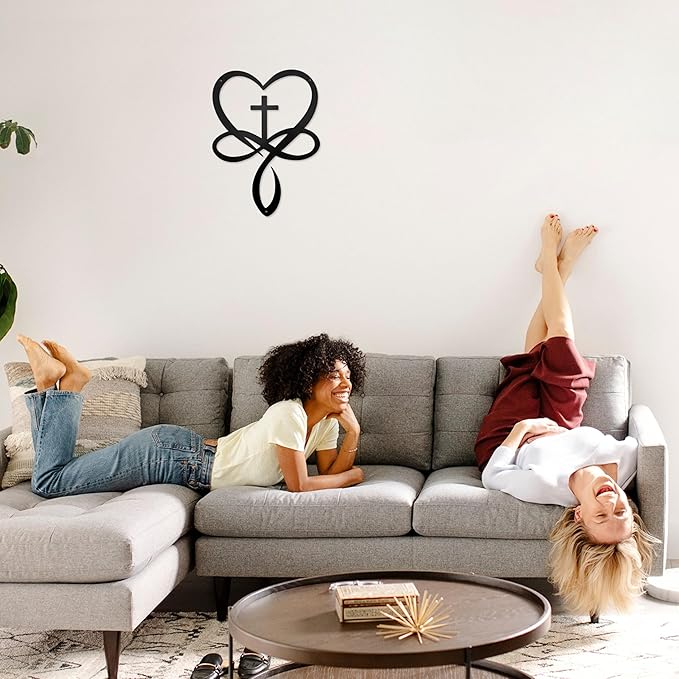 Metal Infinity Heart Cross Wall Decor, Unique Cross Decorative Wall Art, Heart And Love Sign Wall Plaques, Love Gift For Adult Home Wedding, Decor Room Bedroom Living Room Decoration（Black)