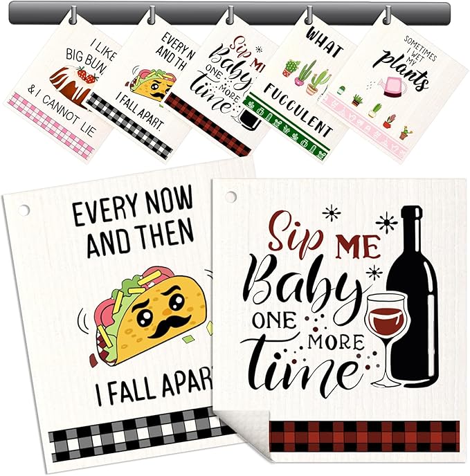 Swedish Dishcloths for Kitchen - 5 Pack Reusable Dish Cloths for Washing Dishes Absorbent Cute Funny Kitchen Towels Cleaning Sponge, Funny Kitchen