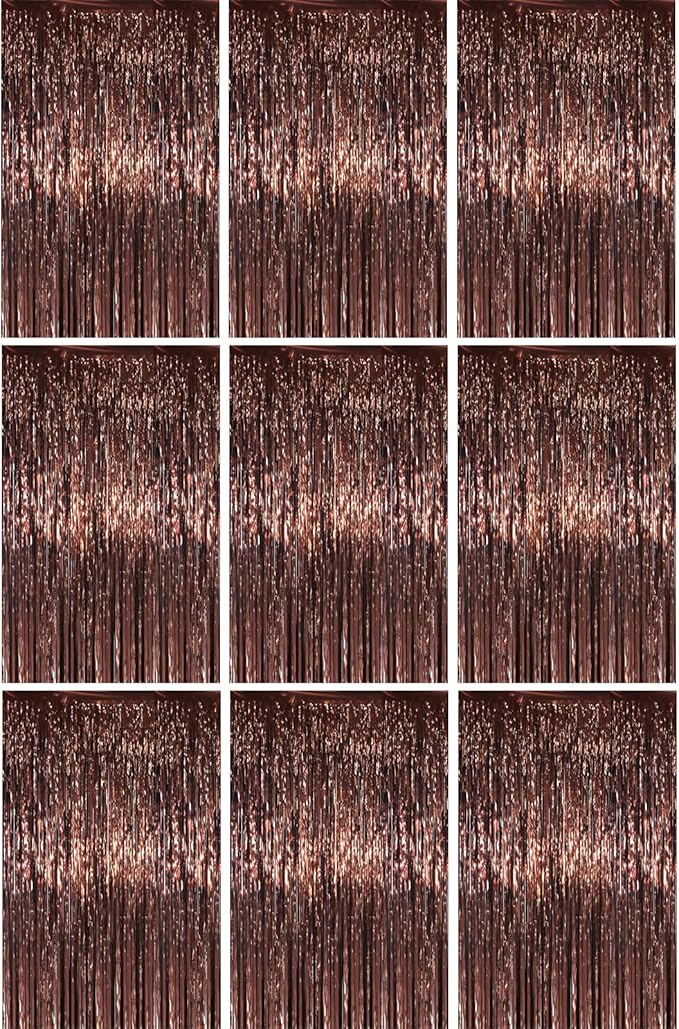 3.3 x 6.6 ft Foil Fringe Backdrop Curtains, Tinsel Streamers Party Decorations, Fringe Backdrop for Birthday, Baby Shower, Gender Reveal, Graduation (9, Brown)