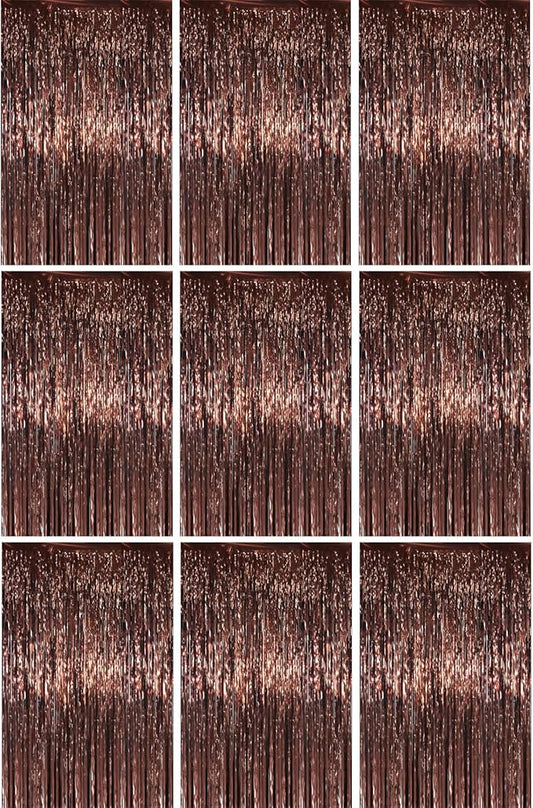 3.3 x 6.6 ft Foil Fringe Backdrop Curtains, Tinsel Streamers Party Decorations, Fringe Backdrop for Birthday, Baby Shower, Gender Reveal, Graduation (9, Brown)