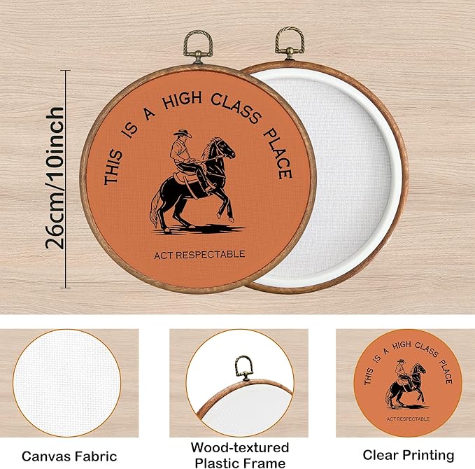 KSDUT Western Cowboy Wall Art Decor - Southwestern Preppy Trendy Wall Art Canvas Frame Hanging Prints, Foyer Entryway Modern Round Wall Decor for Home Dorm Decorations 10"x10"